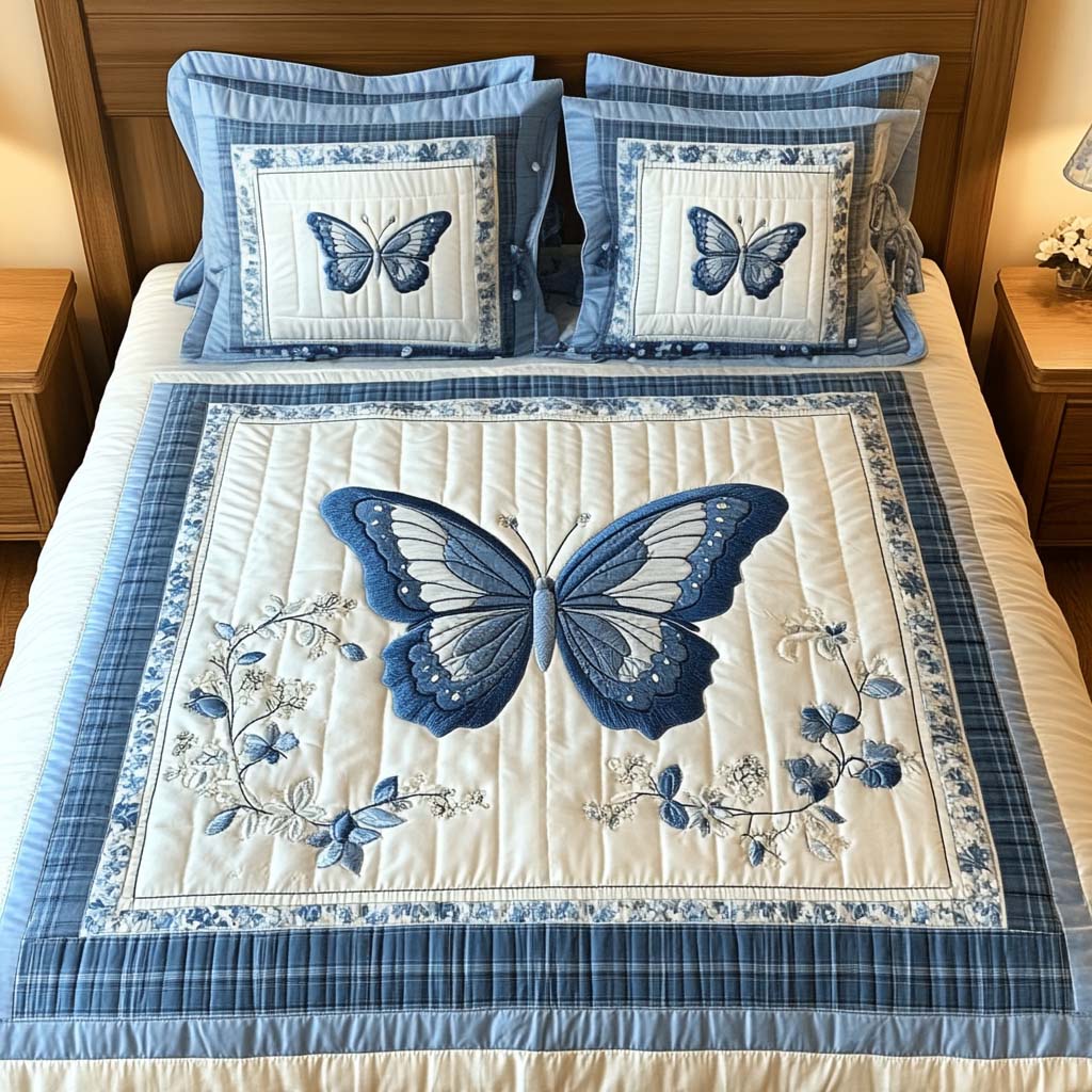 Blue Wings 3-Piece Quilted Bedding Set NCU0NT2277