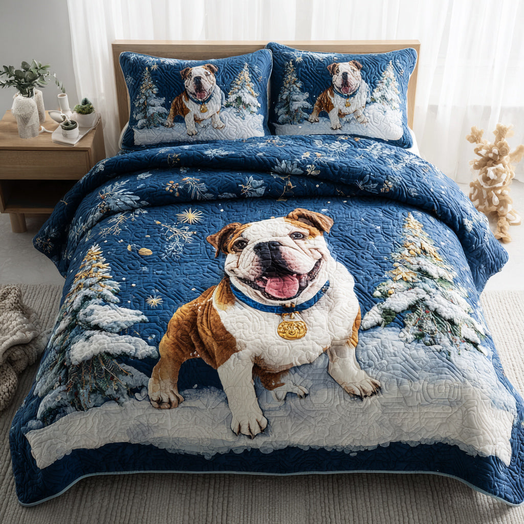 Blue Winter Bulldog 3-Piece Quilted Bedding Set NCU0HH371