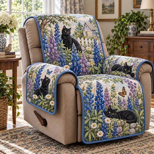 Bluebell Garden Black Cat Quilted Sofa Cover NCU0DV10317