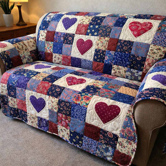 Bluebell Hearts Quilted Sofa Cover NCU0XD2536