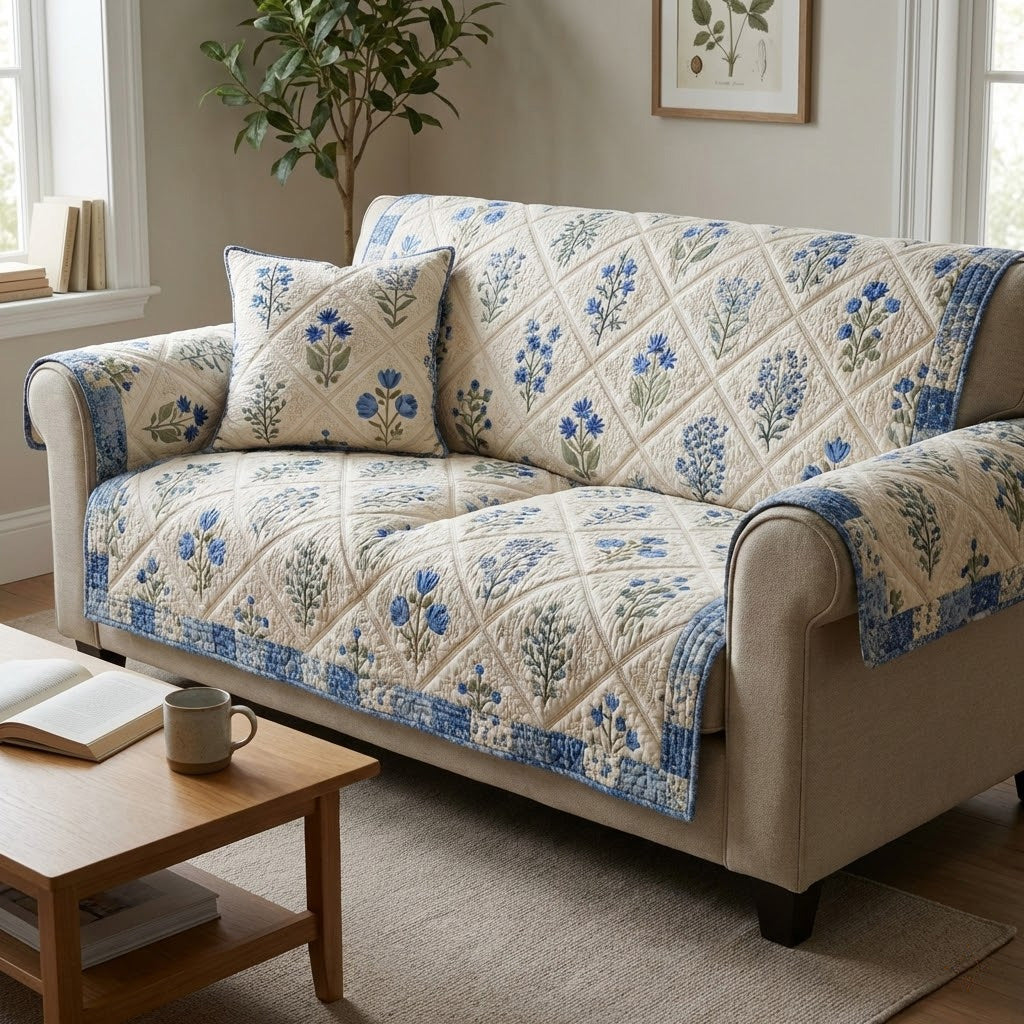 Bluebell Lattice Quilted Sofa Cover NCU0VL3343