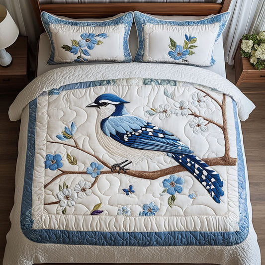 Bluebird Blossoms 3-Piece Quilted Bedding Set NCU0PT6257
