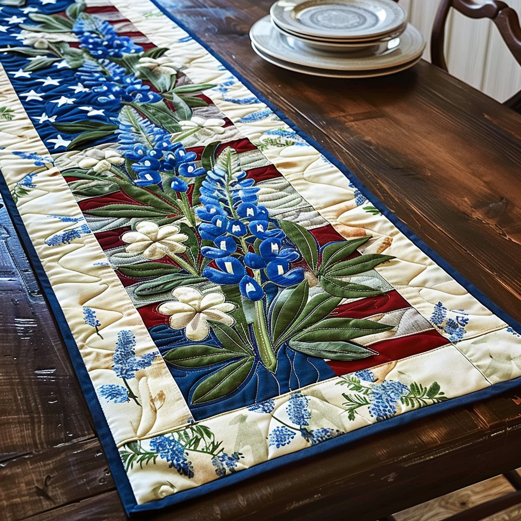 Bluebonnet Quilted Table Runner NCU0VT136