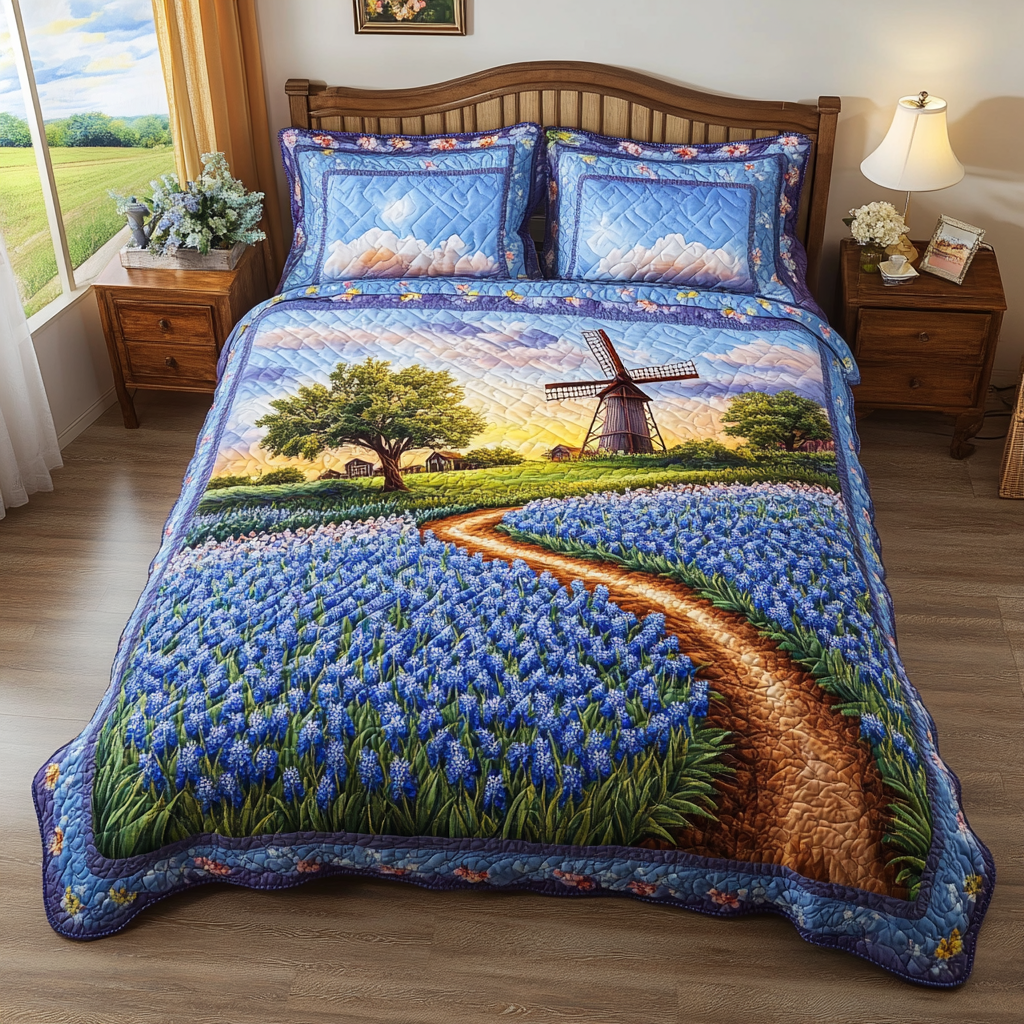 Bluebonnet Bliss 3-Piece Quilted Bedding Set NCU0DK6725