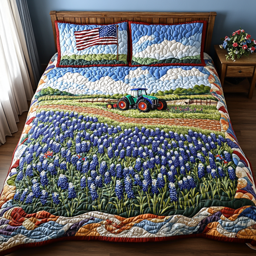 Bluebonnet Essence 3-Piece Quilted Bedding Set NCU0DK6731