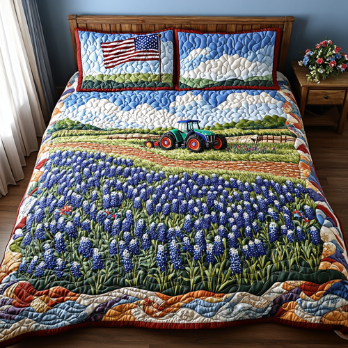 Bluebonnet Field 3-Piece Quilted Bedding Set NCU0DK6732