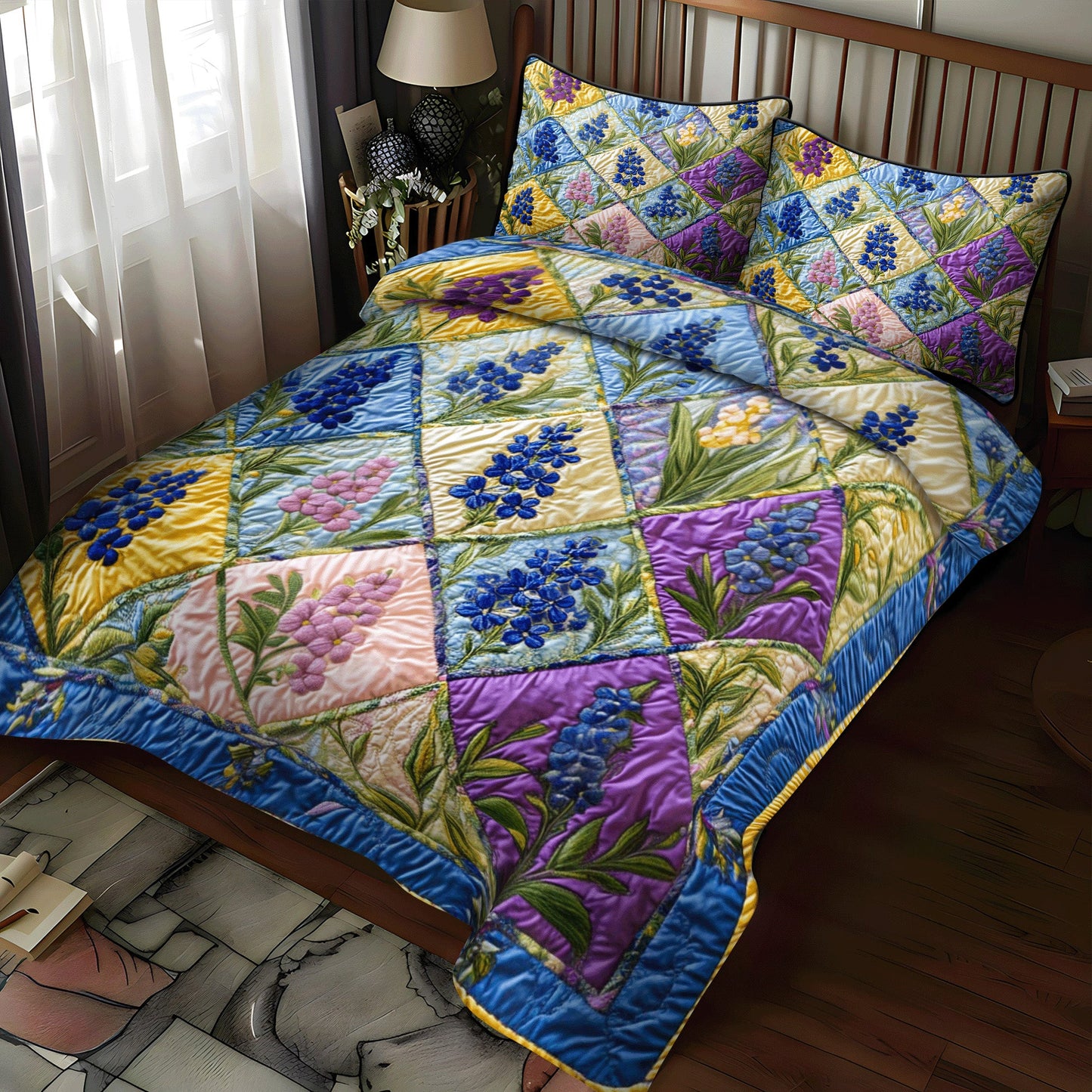 Bluebonnet Fields 3-Piece Quilted Bedding Set NCU0NT6470