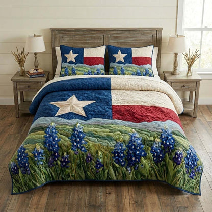Bluebonnet Flag 3-Piece Quilted Bedding Set NCU0QD006