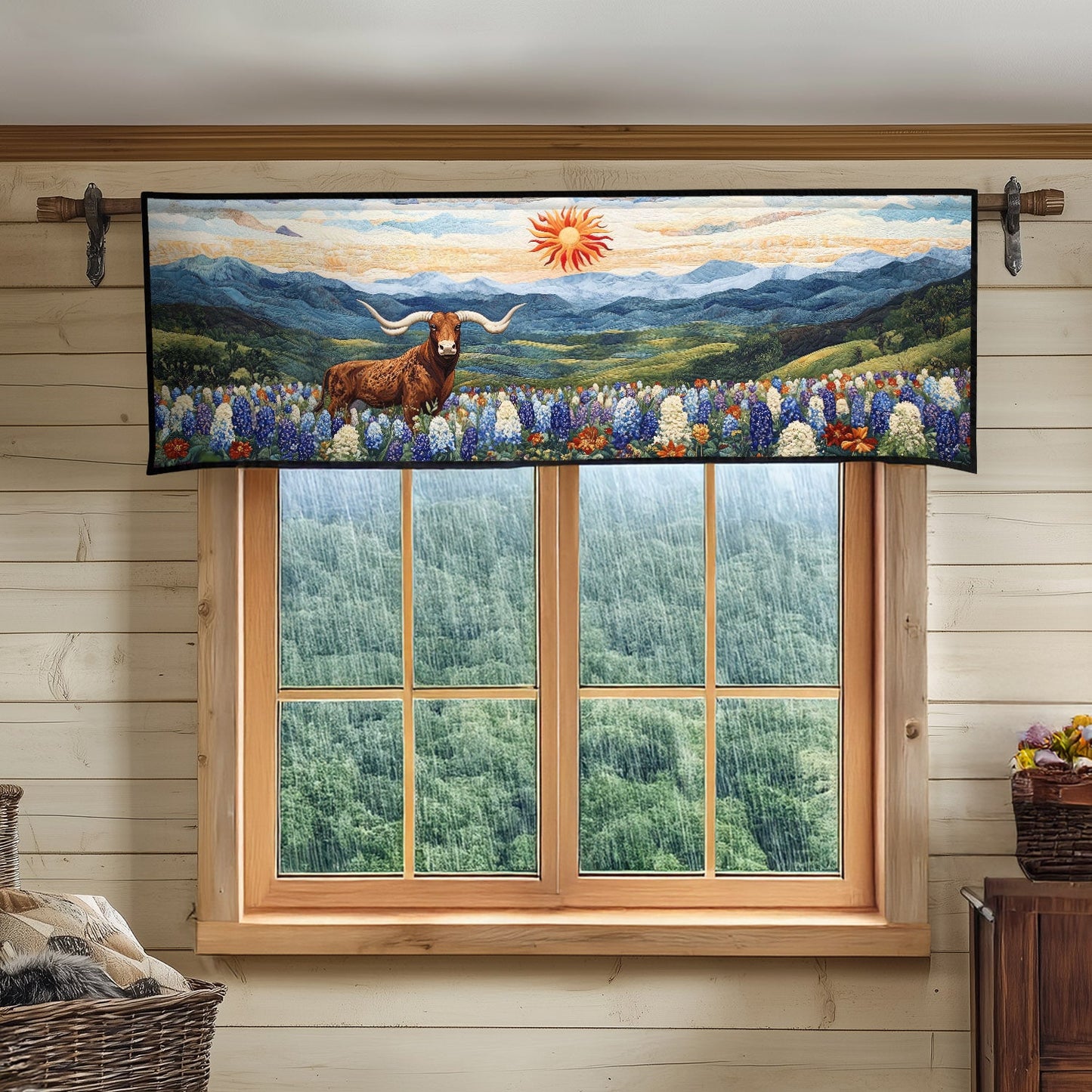Bluebonnet Longhorn Quilted Valance NCU0PT6323