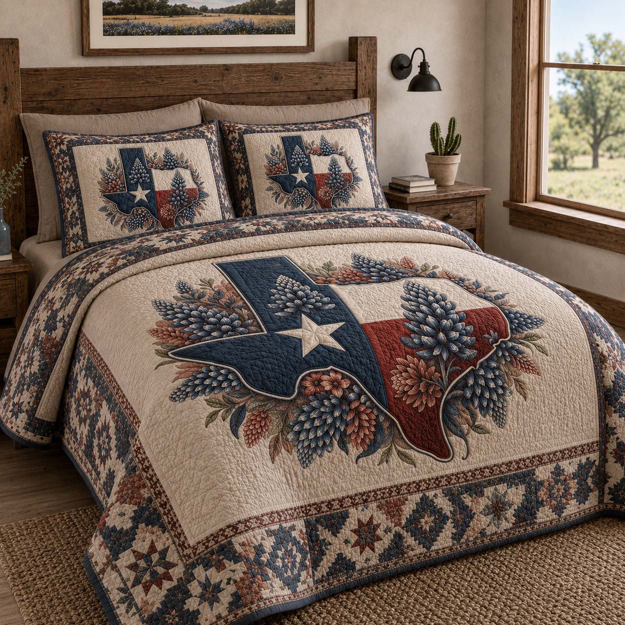 Bluebonnet Pride 3-Piece Quilted Bedding Set NCU0QD054
