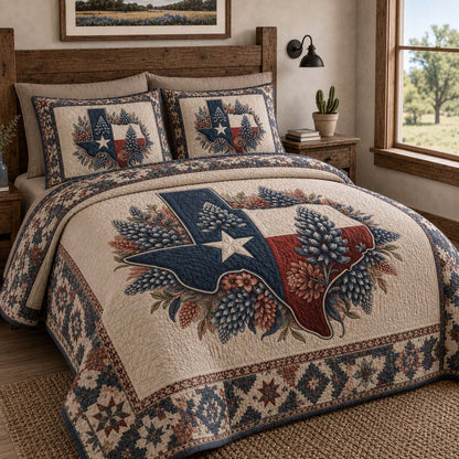 Bluebonnet Pride 3-Piece Quilted Bedding Set NCU0QD054