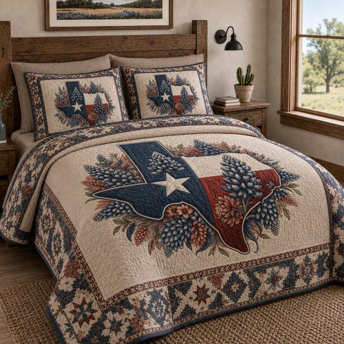 Bluebonnet Pride 3-Piece Quilted Bedding Set NCU0QD054