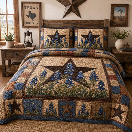 Bluebonnet Star 3-Piece Quilted Bedding Set NCU0QD037