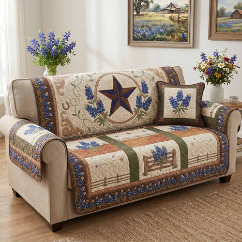 Bluebonnet Star Quilted Sofa Cover NCU0XD2845