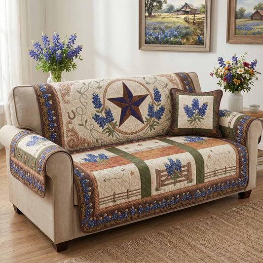 Bluebonnet Star Quilted Sofa Cover NCU0XD2845