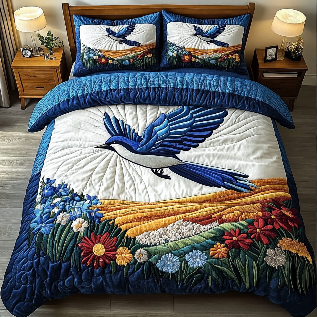 Bluejay Wings 3-Piece Quilted Bedding Set NCU0DK4264