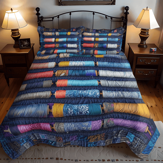 Bluish Spools 3-Piece Quilted Bedding Set NCU0TH1307