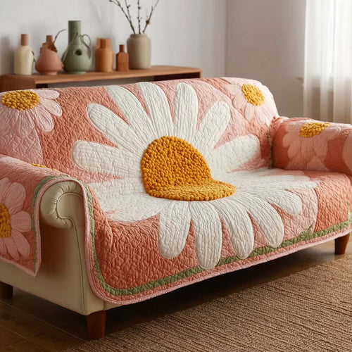 Blush Daisy Quilted Sofa Cover NCU0HH1831