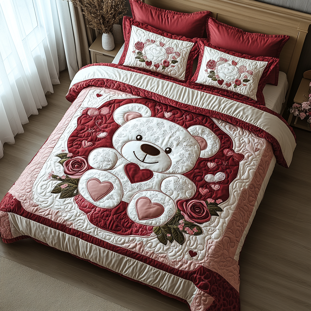 Blush Bear 3-Piece Quilted Bedding Set NCU0DV2411