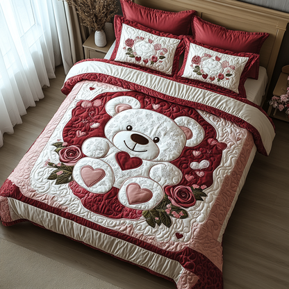 Blush Bear 3-Piece Quilted Bedding Set NCU0DV2411