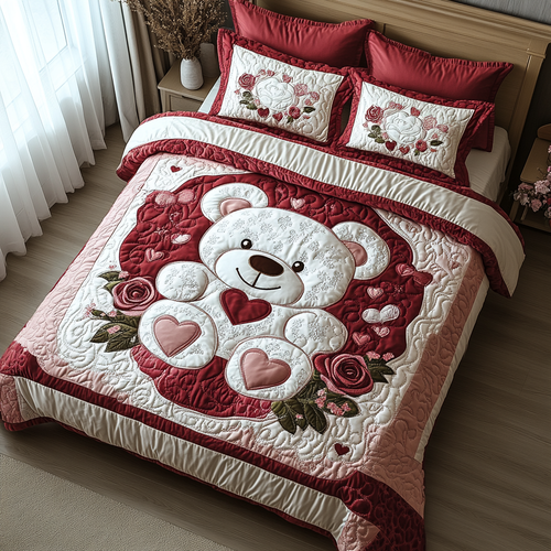 Blush Bear 3-Piece Quilted Bedding Set NCU0DV2411