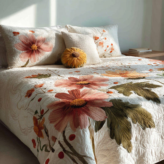 Blush Cosmos 3-Piece Quilted Bedding Set NCU0VL3098