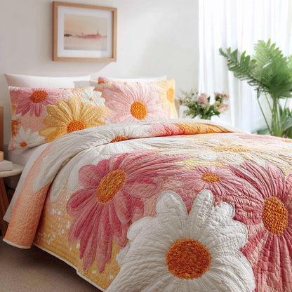 Blush Daisy Sunrise 3-Piece Quilted Bedding Set NCU0VL3053