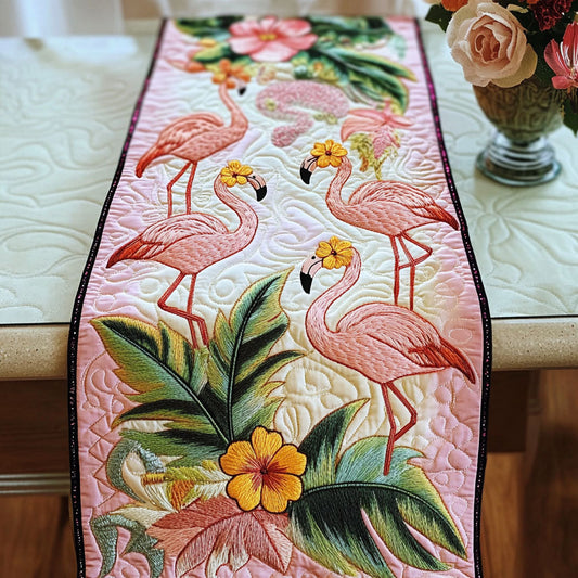 Blush Flamingo Garden Quilted Table Runner NCU0NT4925