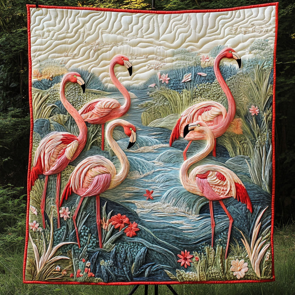 Blush Flamingo Haven Quilted Blanket NCU0NT4112