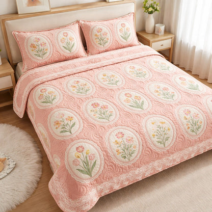 Blush Garden Charm 3-Piece Quilted Bedding Set NCU0TV1708