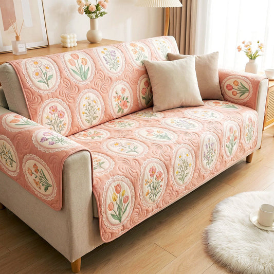 Blush Garden Charm Quilted Sofa Cover NCU0TV1548