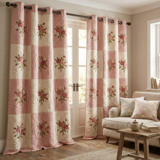 Blush Garden Quilted Curtains NCU0TV1750
