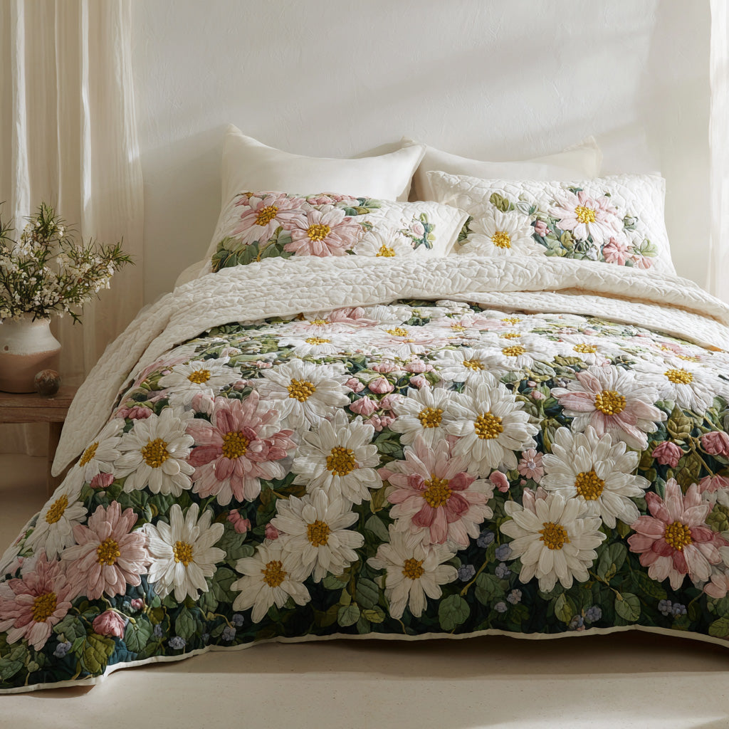 Blush Meadow 3-Piece Quilted Bedding Set NCU0VL3083