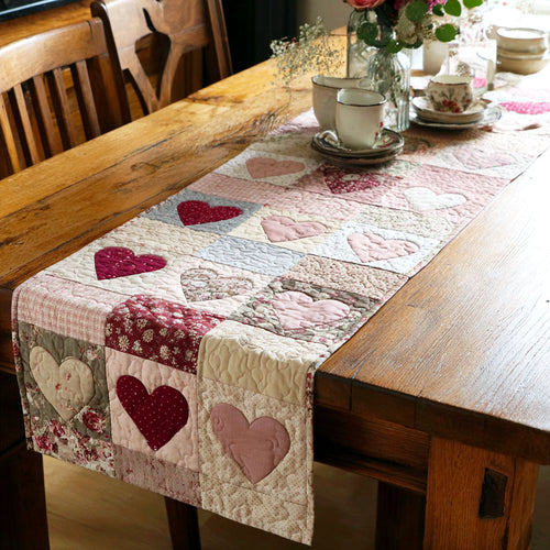 Blush Patch Hearts Quilted Table Runner NCU0TV1494