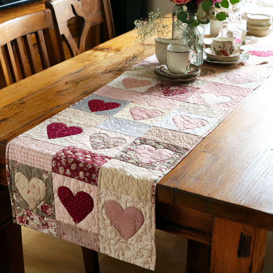 Blush Patch Hearts Quilted Table Runner NCU0TV1494