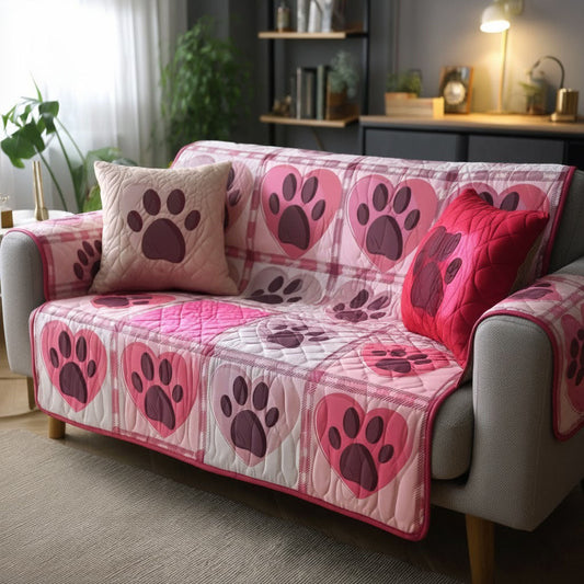 Blush Pawscape Quilted Sofa Cover NCU0TV1416