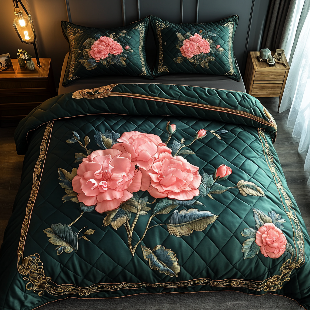 Blush Petals 3-Piece Quilted Bedding Set NCU0DV5043