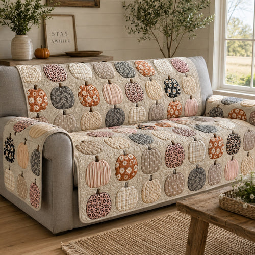 Blush Pumpkins Quilted Sofa Cover NCU0VL3799