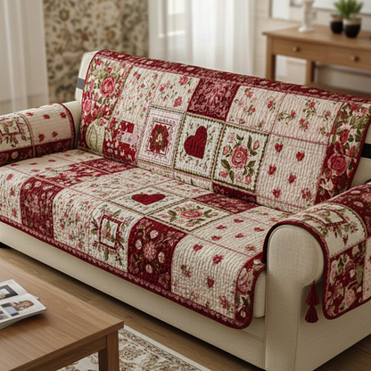 Blush Rose Cottage Heart Quilted Sofa Cover NCU0XD2216