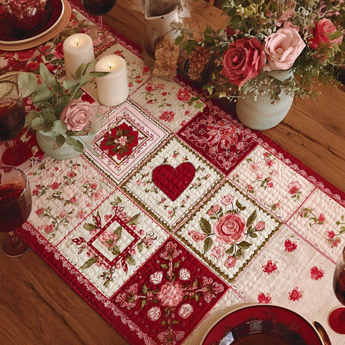 Blush Rose Cottage Heart Quilted Table Runner NCU0XD2216