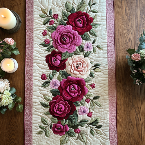 Blush Roses Quilted Table Runner NCU0VH4373