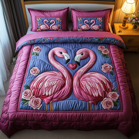 Blushing Feathers 3-Piece Quilted Bedding Set NCU0DV2385