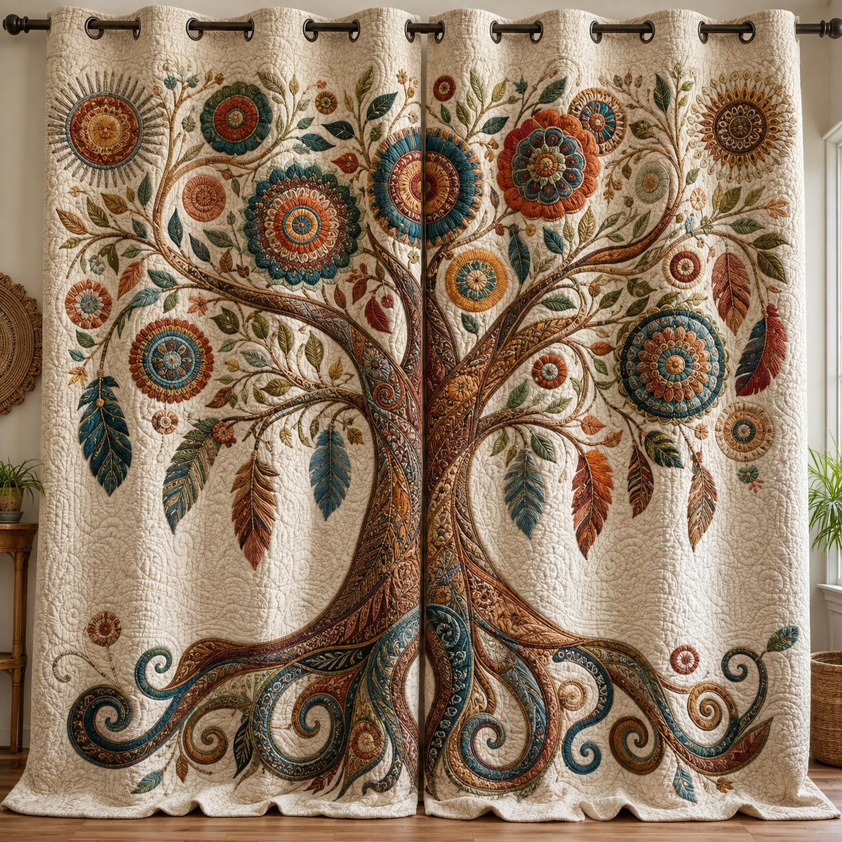 Bohemian Feather Bloom Quilted Curtains NCU0VL4006