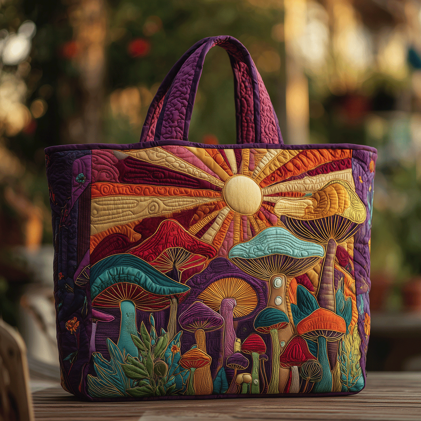 Bohemian Mushroom Bliss Quilted Tote Bag NCU0TH2886