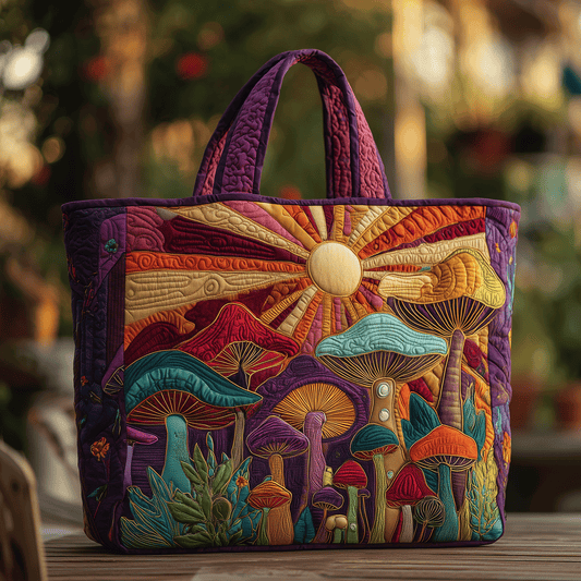 Bohemian Mushroom Bliss Quilted Tote Bag NCU0TH2886
