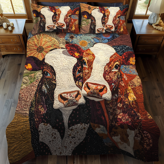 Boho Bovines 3-Piece Quilted Bedding Set NCU0VH1489
