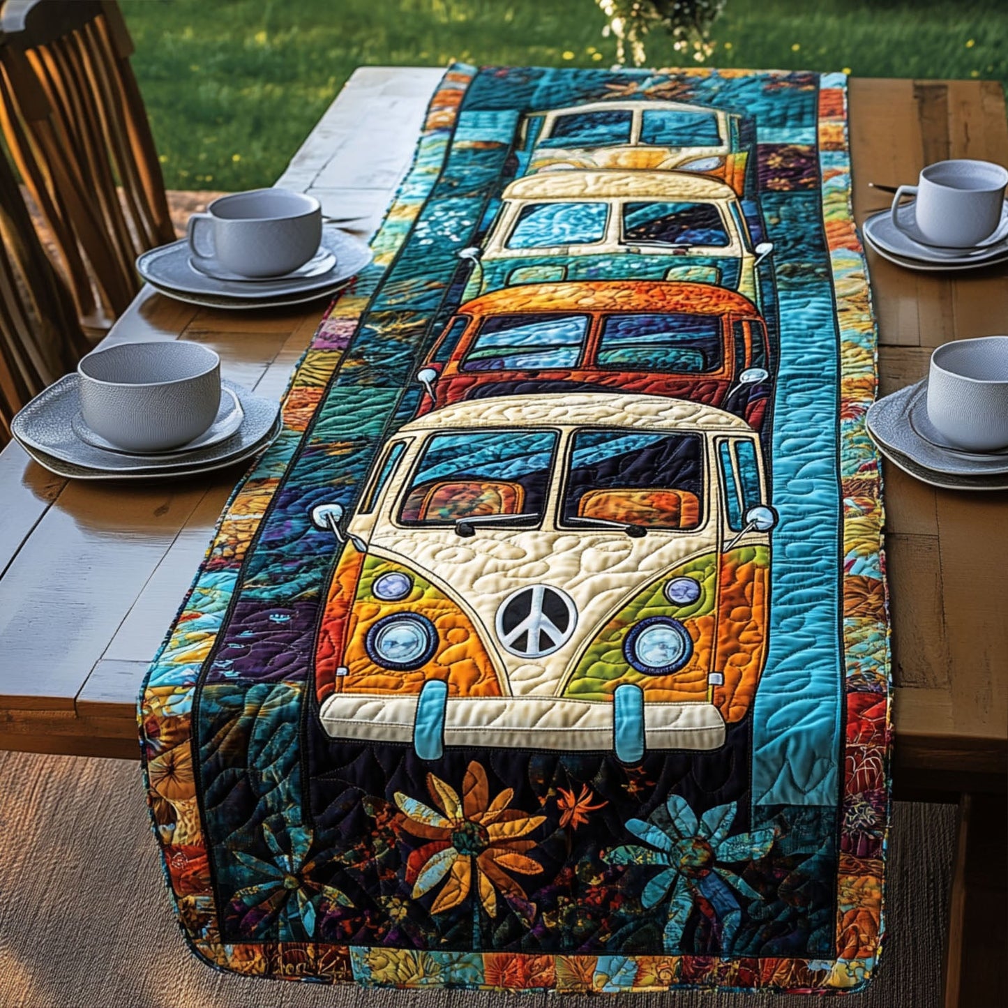 Boho Bus Charm Quilted Table Runner NCU0PT4256