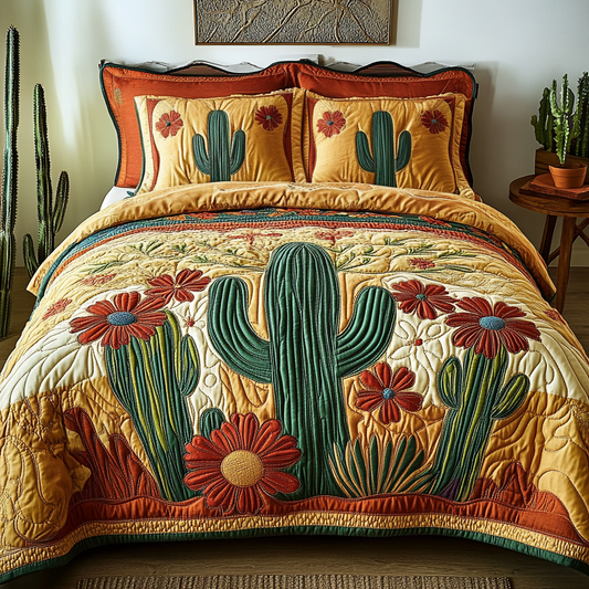Boho Cactus 3-Piece Quilted Bedding Set NCU0VH5875