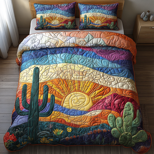 Boho Cactus Bliss 3-Piece Quilted Bedding Set NCU0DV3692