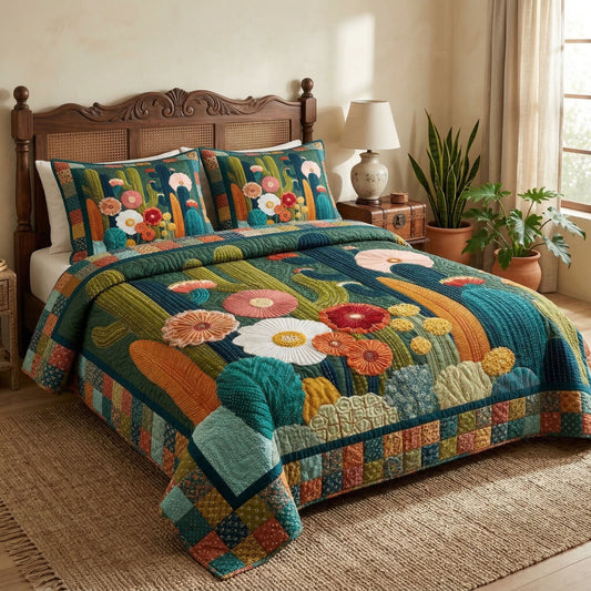 Boho Desert Cactus 3-Piece Quilted Bedding Set NCU0NT12588